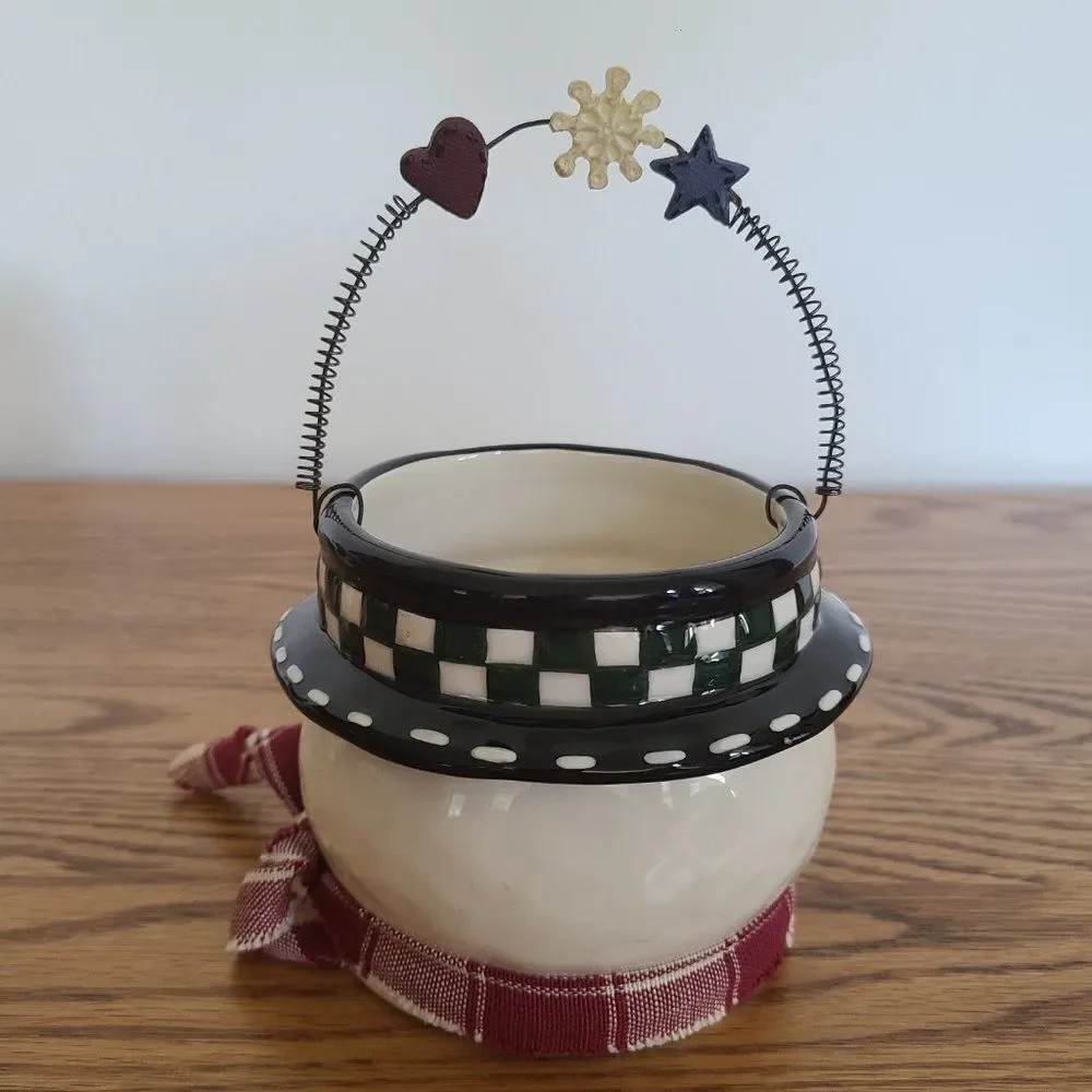 Vintage Wood-Look Snowman Figurine & Ceramic Snowman Bucket Pail Snowman Lot